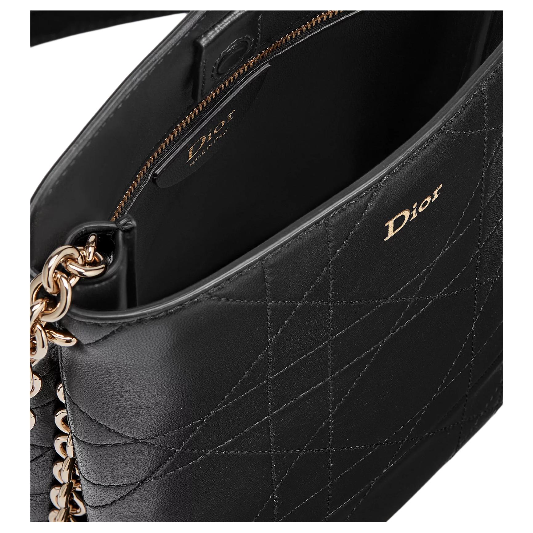 DIOR Женская маленькая сумка через плечо из овчины черная — фото 4
