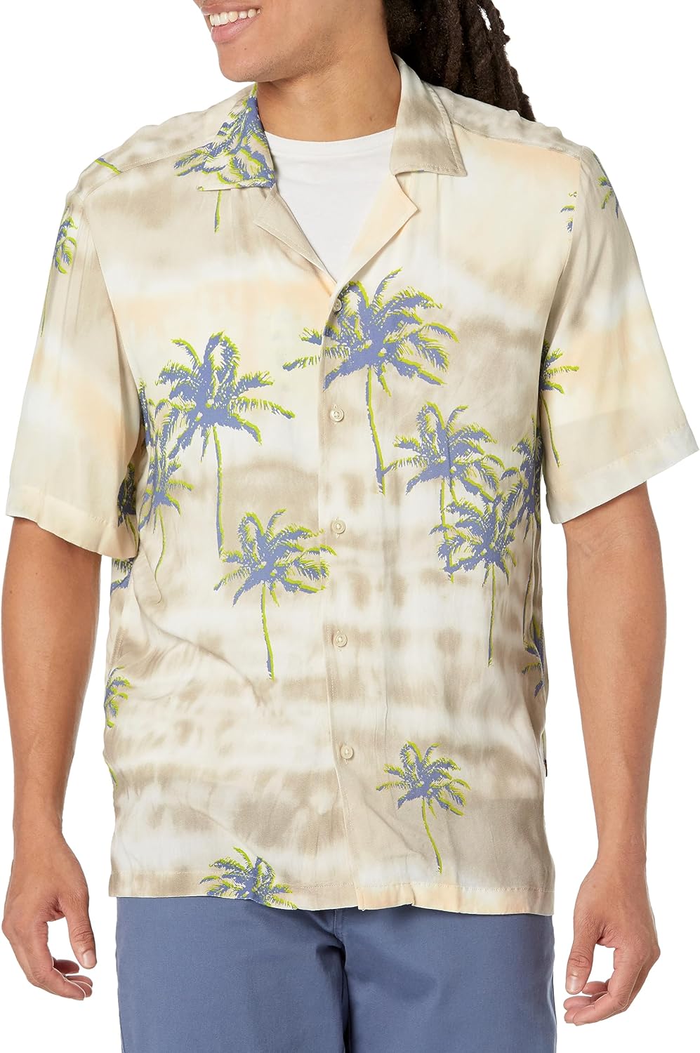 

BOSS Мужская тропическая рубашка с принтом пальм на короткий рукав, Tropical Palm/Light Sand