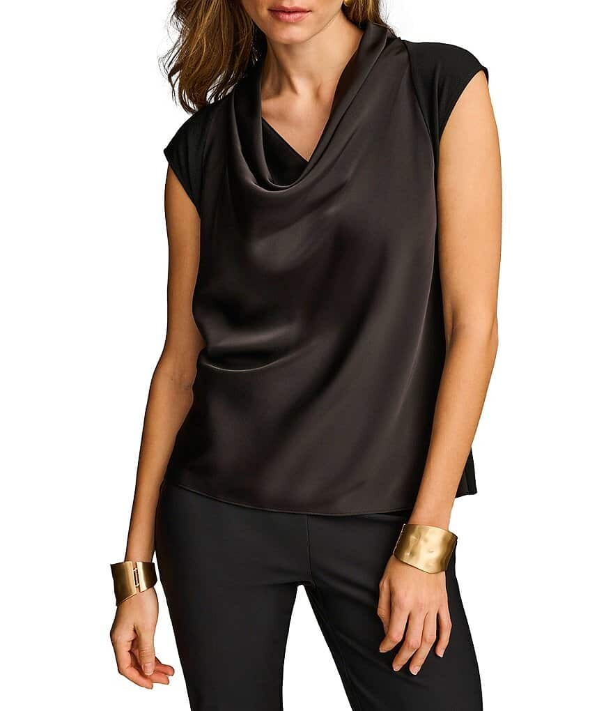 

Donna Karan Вязаная блузка с воротником-хомутом и короткими рукавами, черный