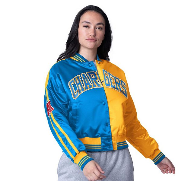 

Женская укороченная куртка-сатиновая куртка powder blue/gold los angeles chargers zone blitz на молнии Starter