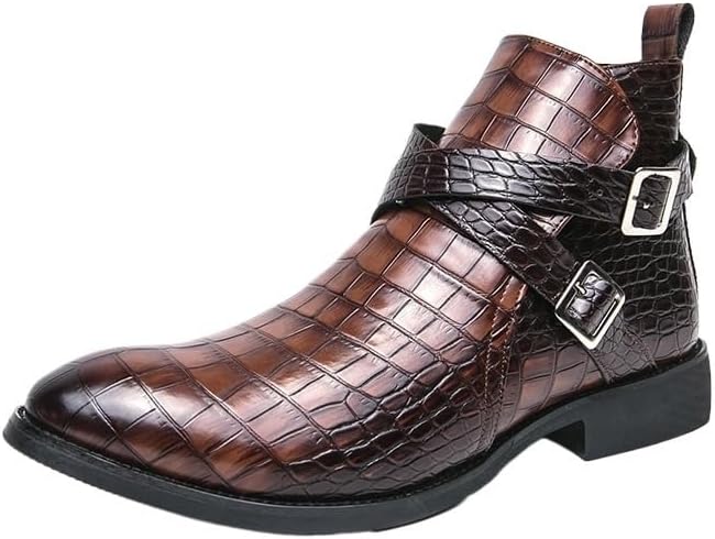 

Мужские кожаные ботинки Челси, повседневные деловые кожаные туфли с монк-пряжками, модные повседневные ботильоны, для свадеб, вечеринок, вождения Zestrelax, коричневый