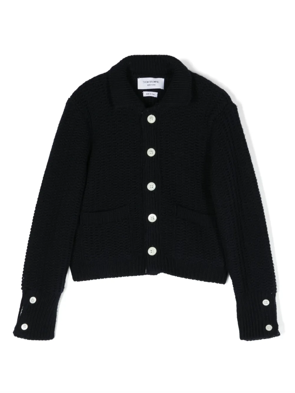 

Кардиган фактурной вязки на пуговицах Thom Browne Kids, синий