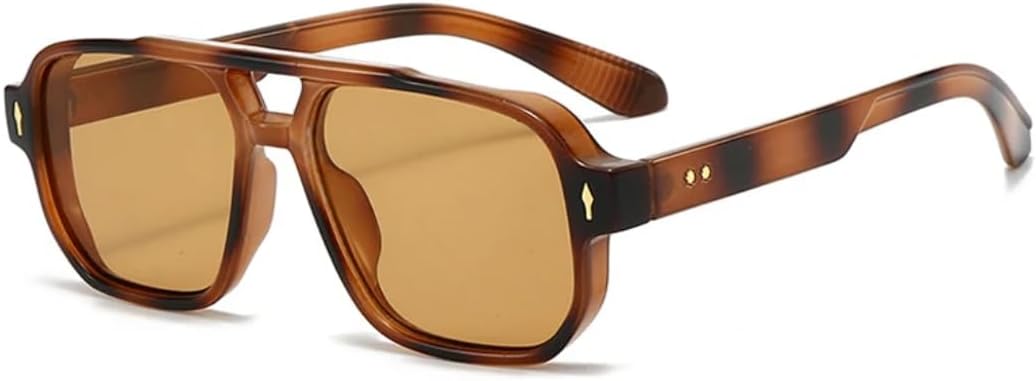 

Винтажные мужские солнцезащитные очки с двойной перемычкой, квадратной формы, модные прозрачные линзы Ocean, женские стильные очки с заклепками, защита от УФ-излучения UV400 UATXTAU, Amber Light Tea