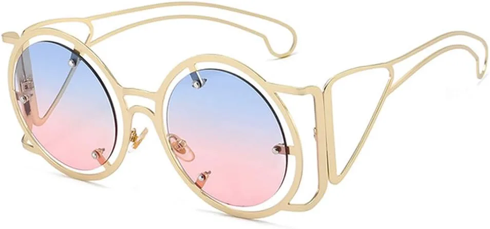 

Круглые солнцезащитные очки в стиле стимпанк для женщин, панк, металлическая оправа, солнцезащитные очки, защита от ультрафиолета UV400 HHZZYVY, Gold-bluepink