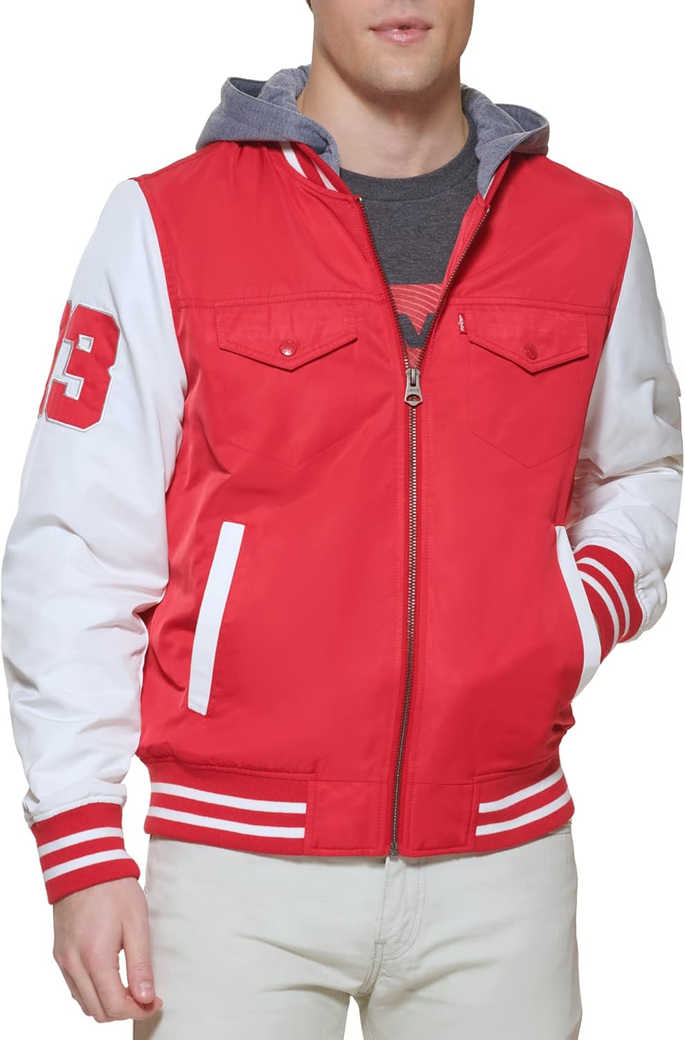 

Мужская университетская куртка-бомбер Levi's Colorblock, Red/Fleece Hood