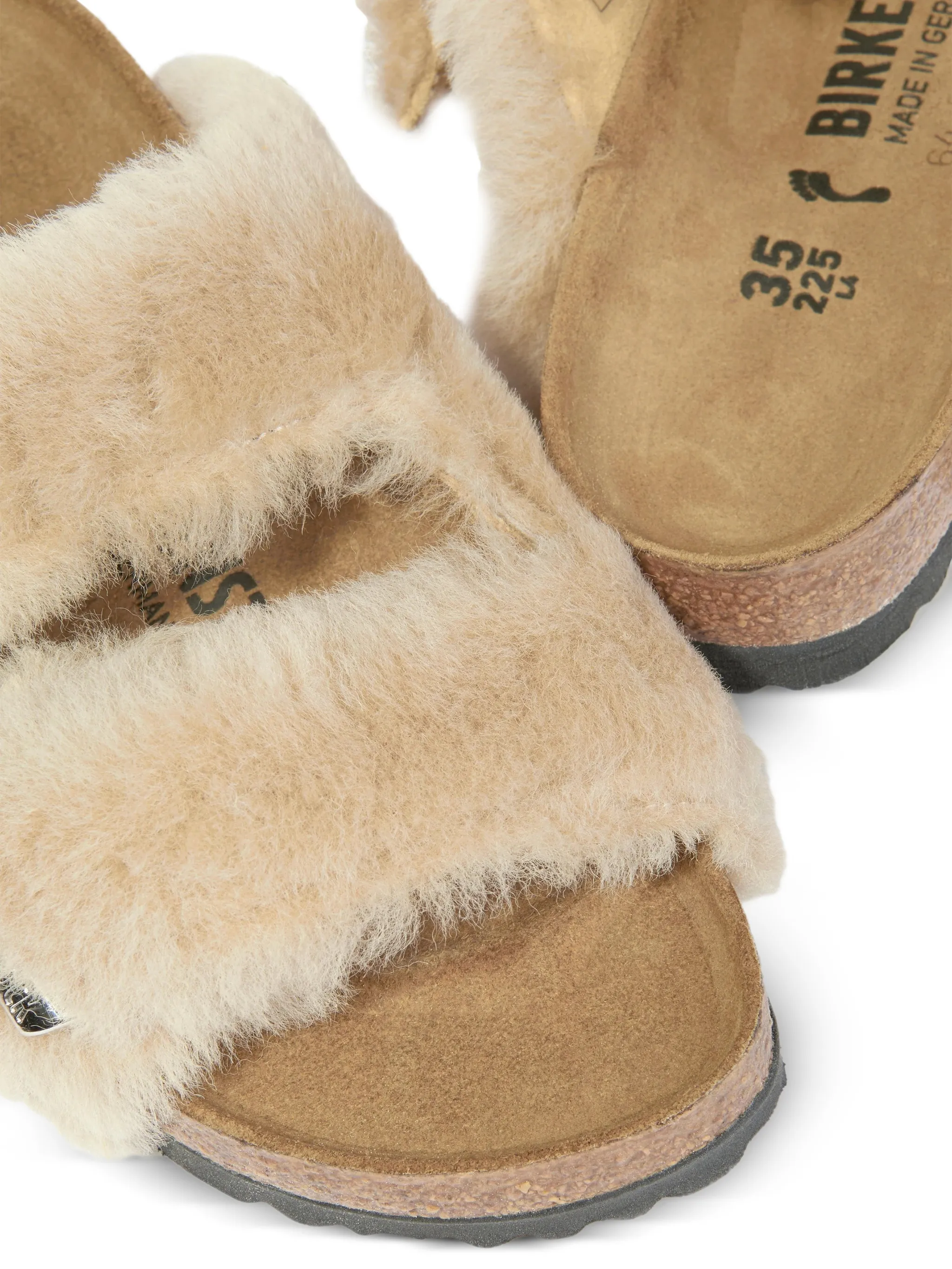 Шлепанцы с меховой пряжкой Birkenstock Kids, бежевый — фото 4