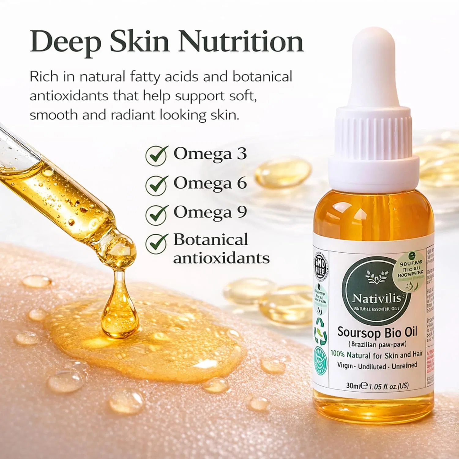 Натуральное органическое масло Nativilis Amazonian Soursop Graviola для кожи и волос Nativilis Natural Essential Oils — фото 2