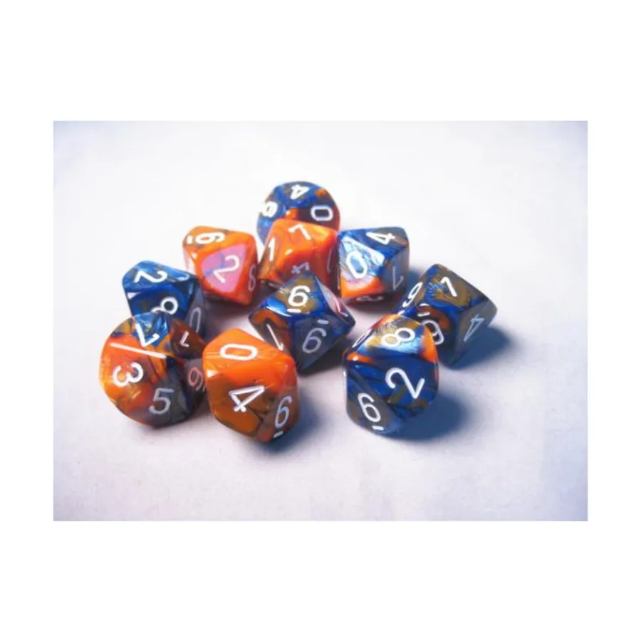 

d10 Синий и оранжевый с белым (10), Dice - Gemini - d10 (Chessex)