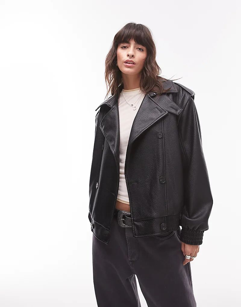 

Куртка-бомбер из искусственной кожи с пузырьками черного цвета Topshop
