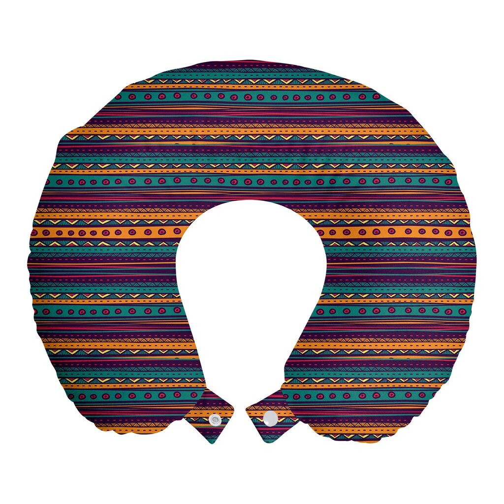 

Подушка для путешествий ABAKUHAUS Tribal, поддержка шеи, ретро-ацтекское искусство, пенопластовые дорожные принадлежности для самолета и автомобиля, 30x30 см, бирюзово-сливовый и оранжевый