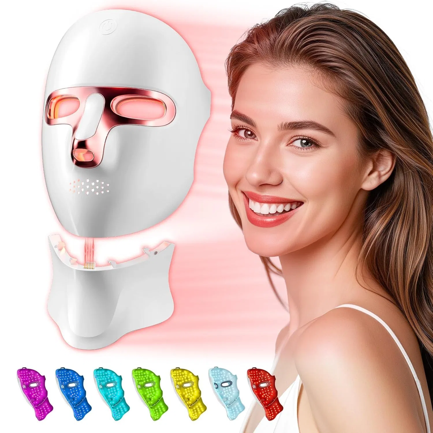 Маска для лица Tinkoola — LED с 7 цветами и терапией красным светом , Pink, 340 г