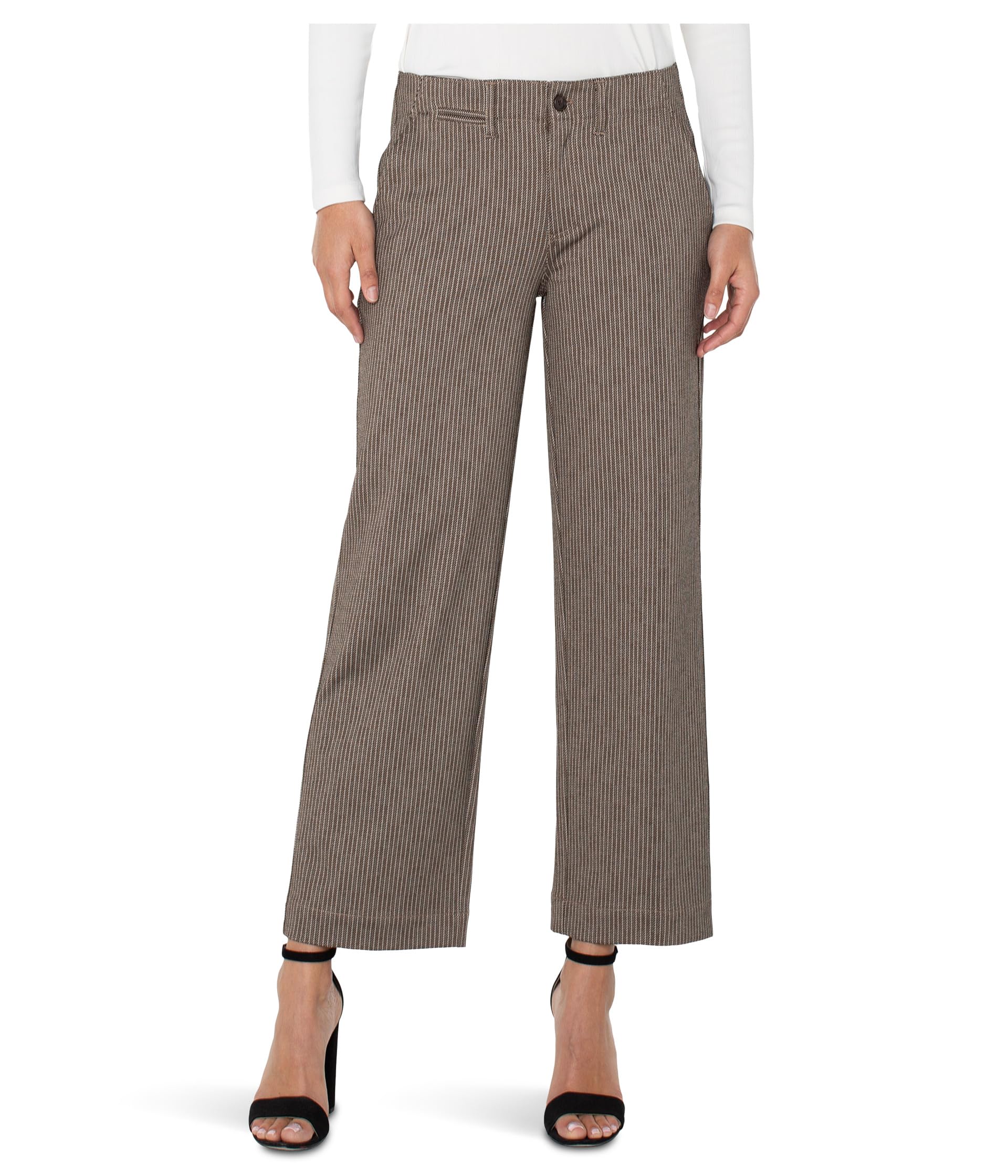 

Брюки Liverpool Los Angeles Petite Mid-rise Wide Leg Crop Trouser W/ Flap Pockets 25" Inseam, цвет Camel/Sand Stripe