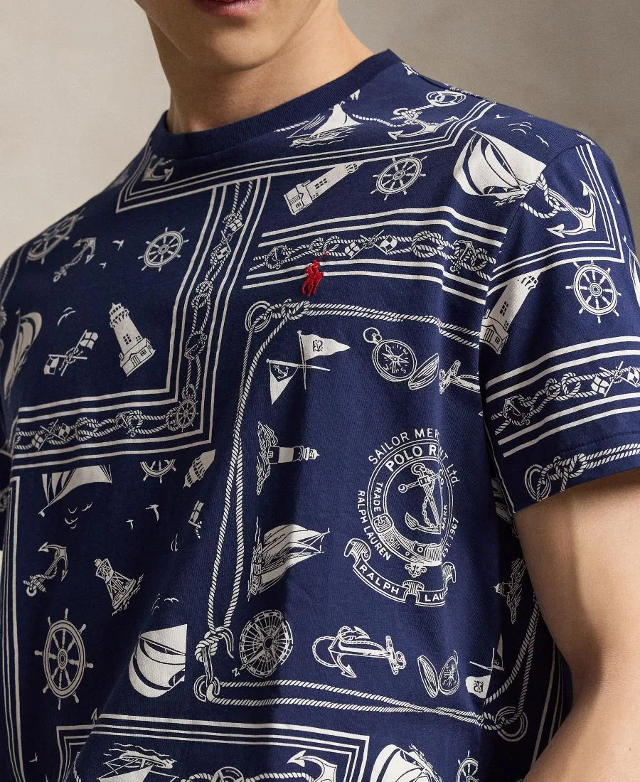 Мужская футболка с круглым вырезом и принтом Polo Ralph Lauren, темно-синий — фото 4
