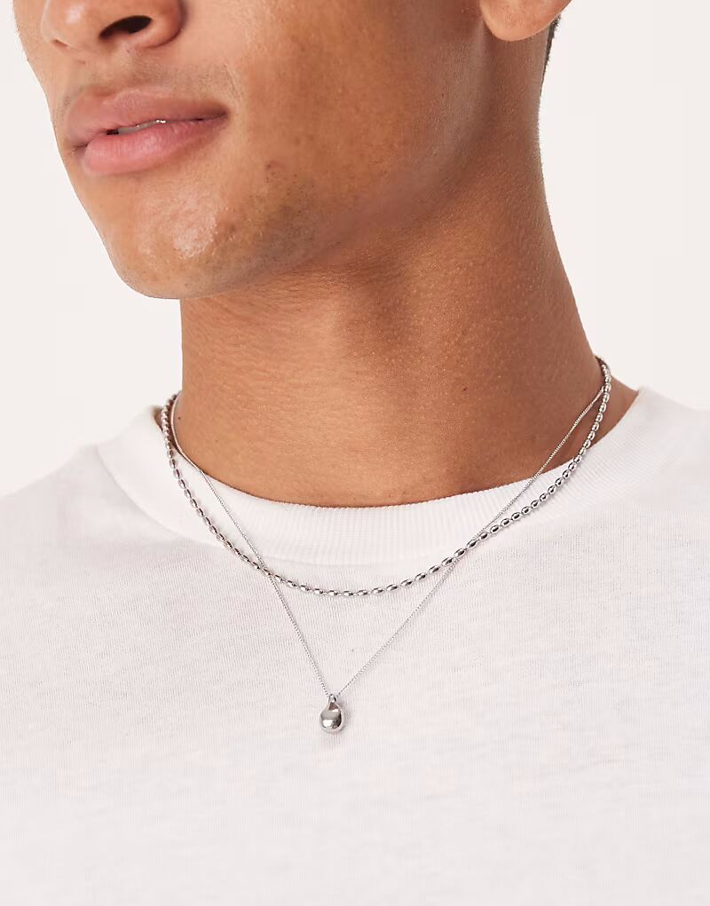 

Комплект из 2 водонепроницаемых серебряных подвесок-капель из нержавеющей стали Asos Design