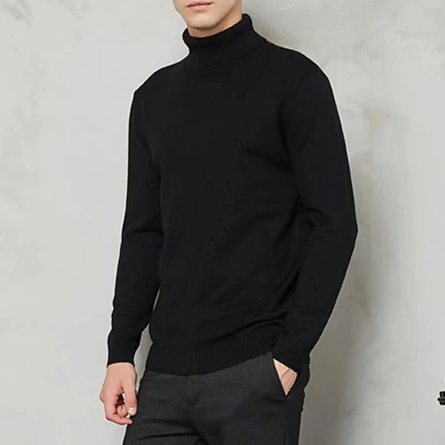 Мужской свитер Slim Fit с высоким воротником и рельефным узором — фото 2