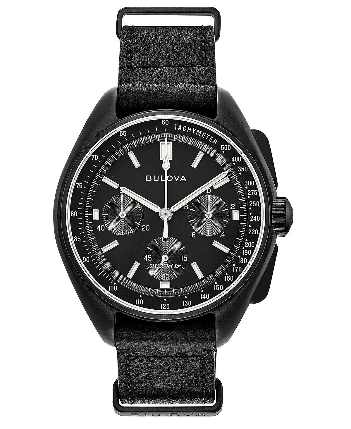 Мужские часы Lunar Pilot с хронографом, черный кожаный ремешок, 45 мм Bulova