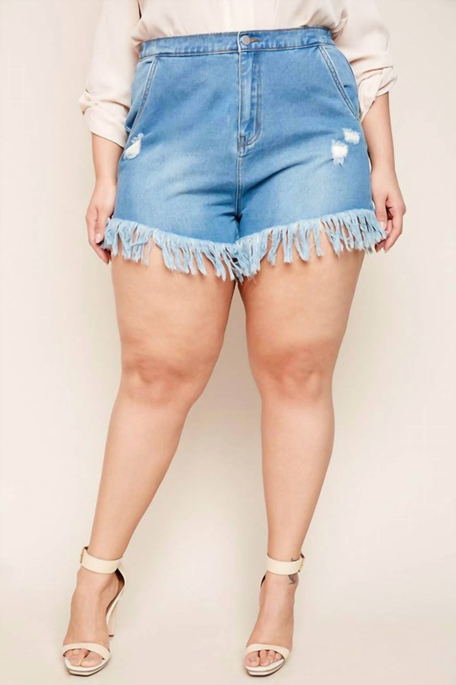 

Джинсовые шорты с бахромой и подгибом - Plus, средняя стирка Hayden LA, цвет medium wash