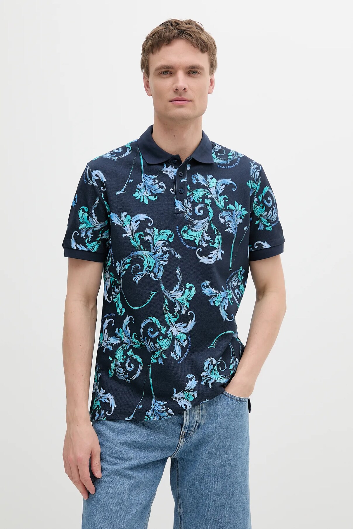 

Поло из хлопка Versace Jeans Couture, темно-синий