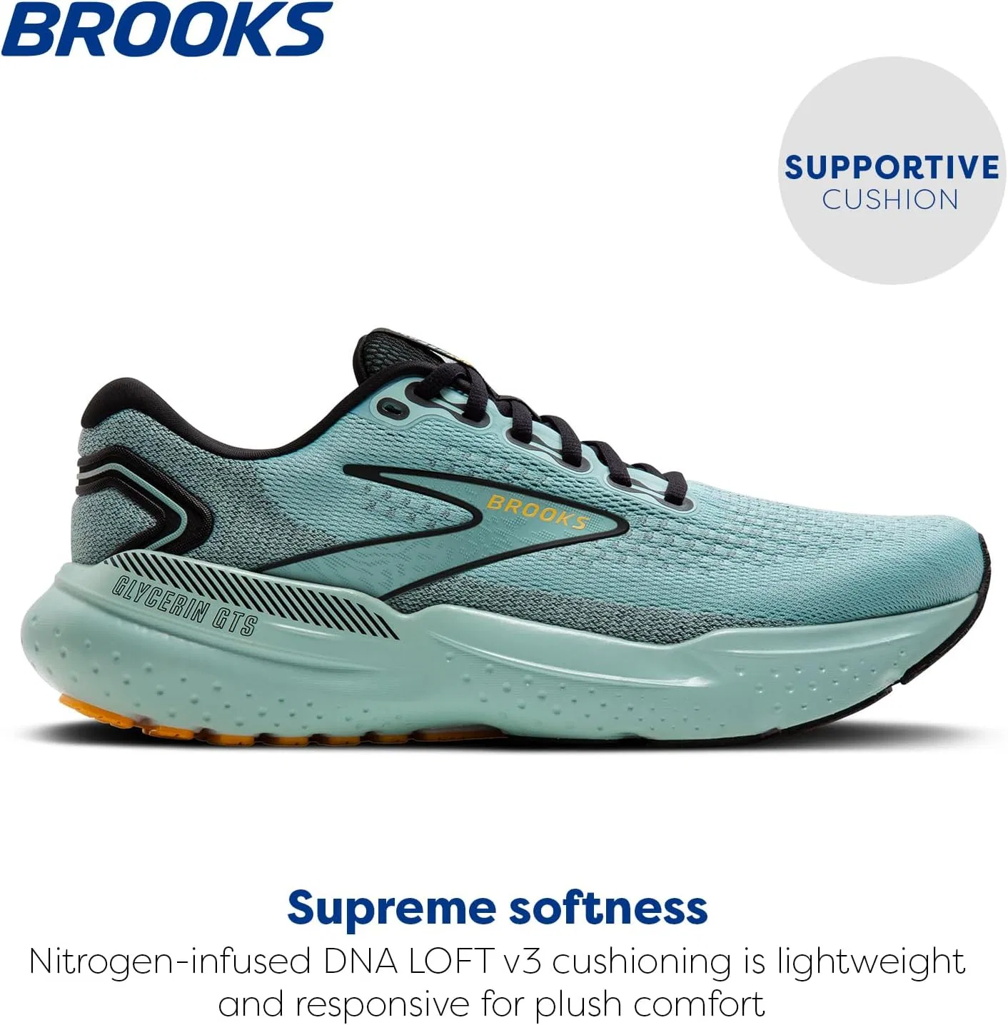 Кроссовки для бега Brooks Glycerin GTS 21, облачный/черный/золотой — фото 2