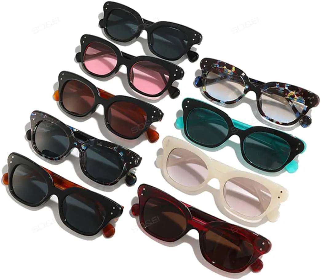 

Солнцезащитные очки для мужчин и женщин - защита UV400 - градиентные линзы Cat Eye Rivets Punk для занятий спортом на открытом воздухе и вождения DSVIGF, Red Tea