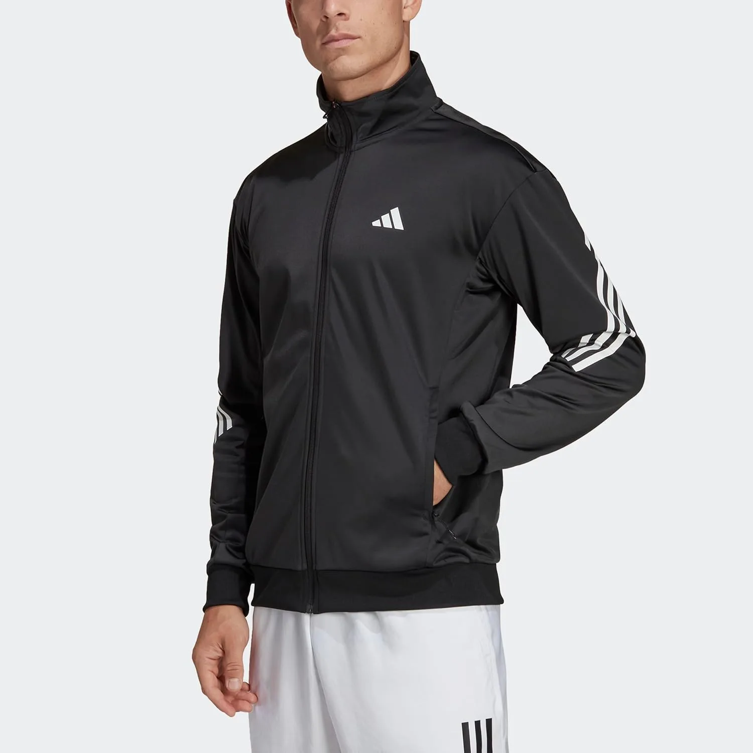 Мужская трикотажная теннисная куртка Adidas с тремя полосками, черный — фото 4
