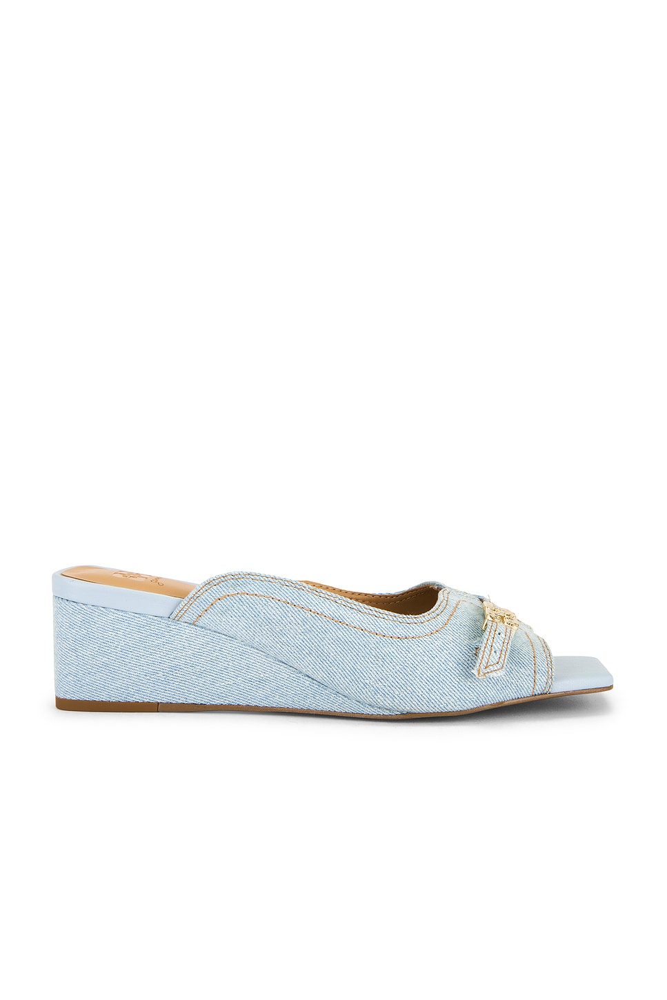 Босоножки-мюли с клиновидной подошвой Butterfly Wedge из денима Ganni, niagara mist