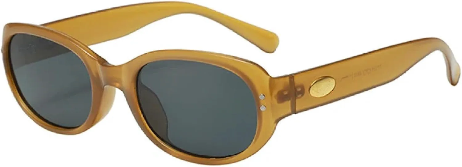 

Винтажные роскошные овальные солнцезащитные очки с заклепками для женщин и мужчин, для активного отдыха, защита от УФ-излучения UV400 TOIPASTN, Yellow Gray