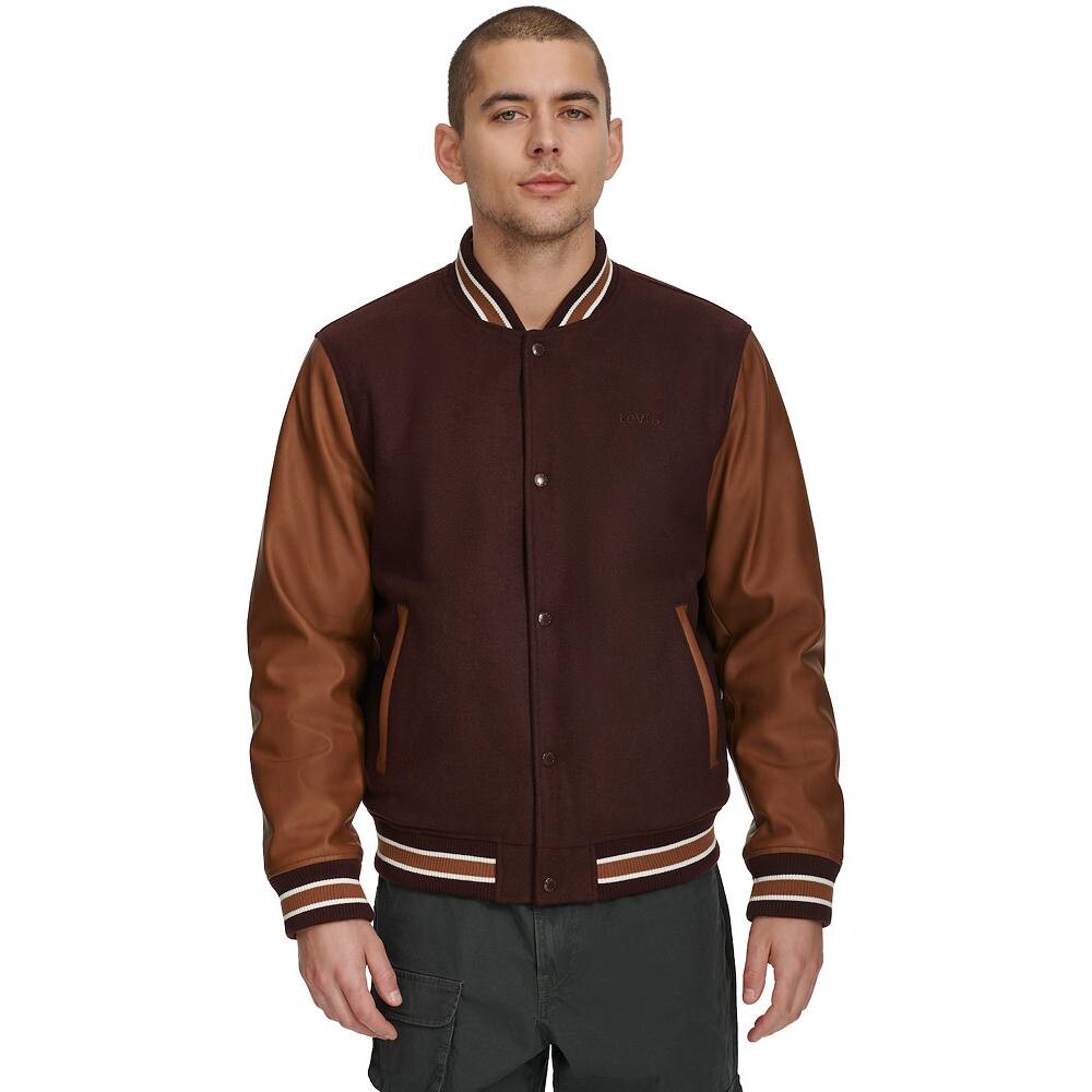 

Мужская куртка-бомбер Levi's Letterman, смешанная техника, цвет Dark Chocolate
