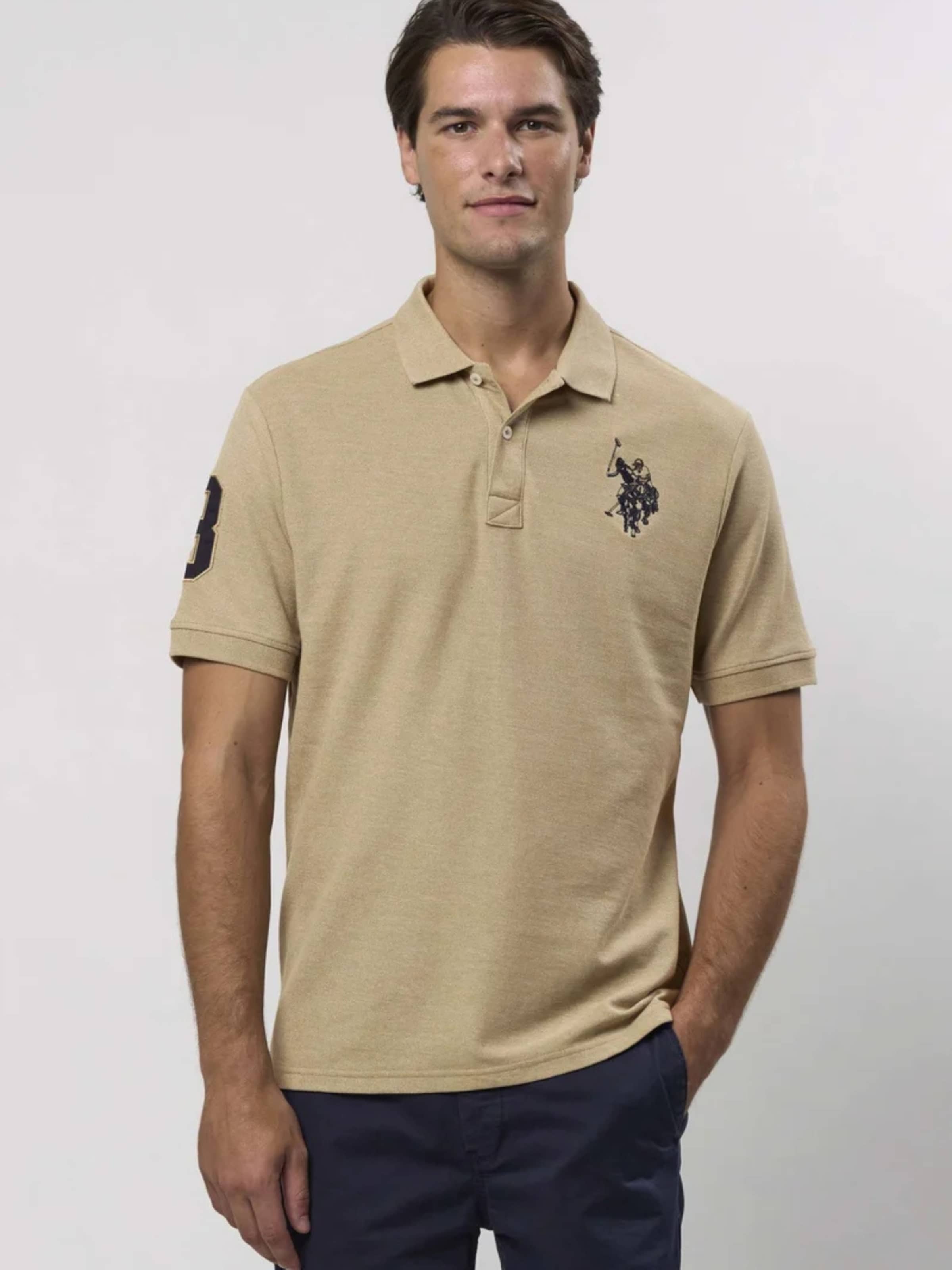 U.S. POLO ASSN. Рубашка на пуговицах 'UMALFREDO' обычного кроя в крапчатом бежевом цвете — фото 3
