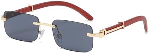 

Солнцезащитные очки без оправы прямоугольной формы 2027 года для женщин, винтажные очки в ретро-стиле с деревянной оправой, градиентные солнцезащитные очки UV400 MTZJH, Black