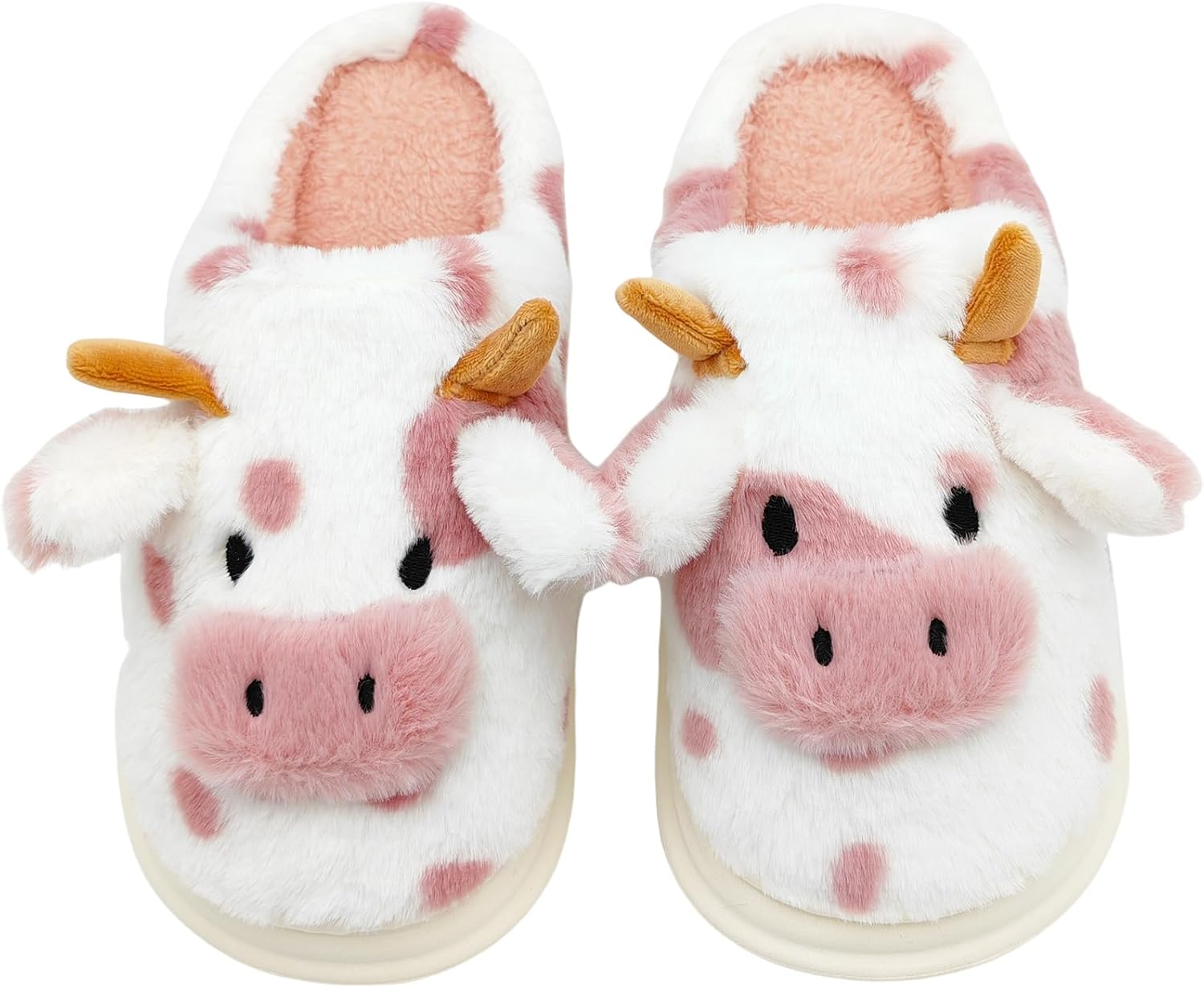 

Женские и взрослые домашние тапочки с принтом в виде коровьих пятен, пушистые, милые, с эффектом памяти, для зимы, мягкие, толстые, уютные, в стиле каваи Eayortou, розовый