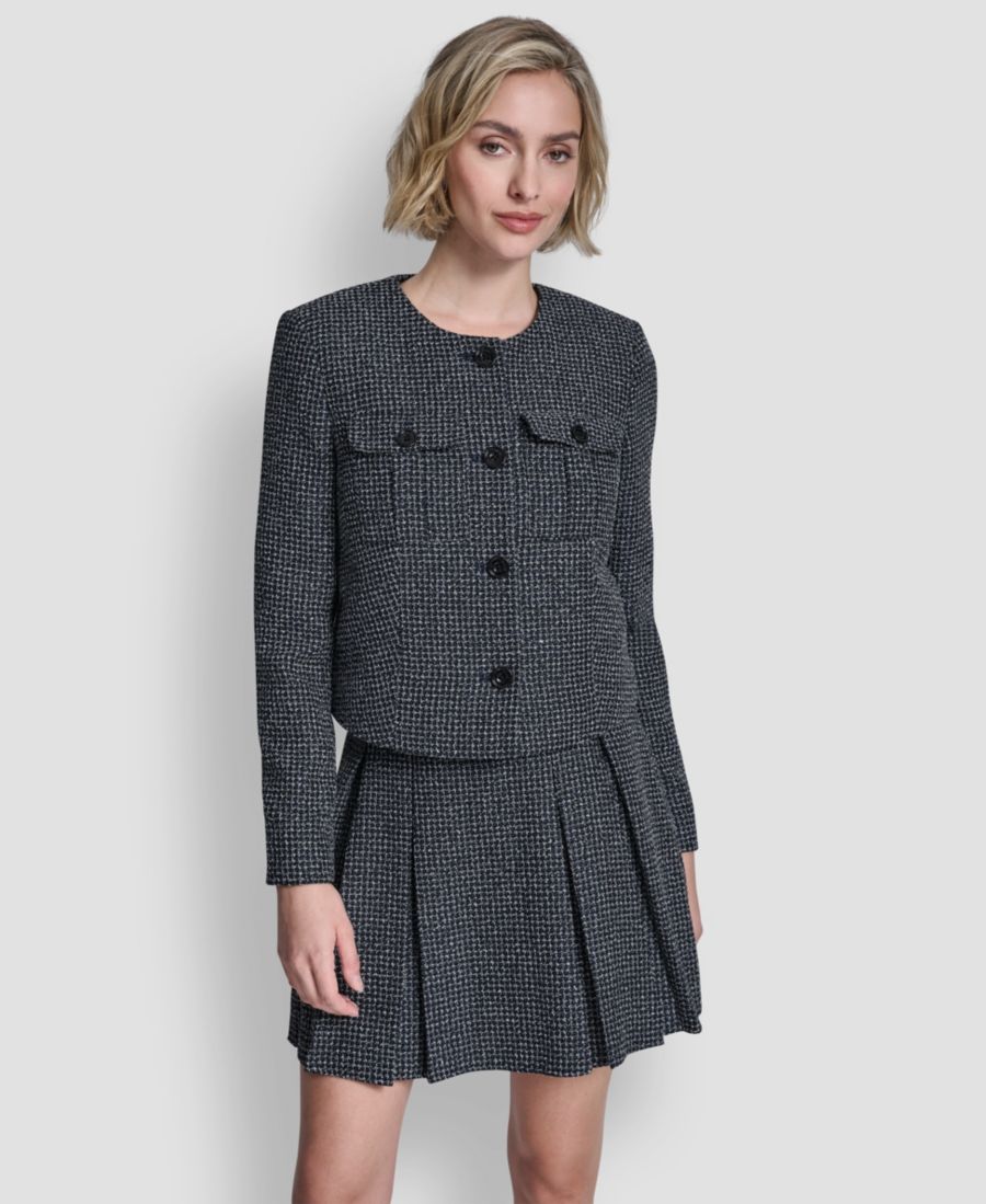 

Женский укороченный жакет без воротника с четырьмя пуговицами DKNY, Navy Combo