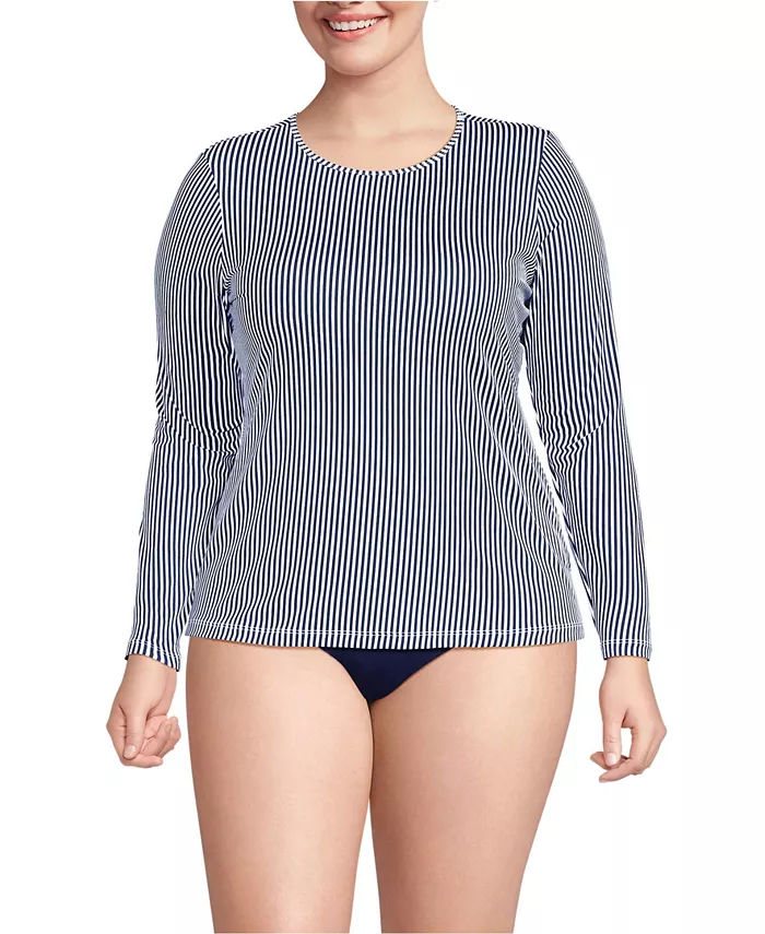 

Пляжная рубашка с длинным рукавом Plus Size SunShade UPF 50 Lands' End, синий
