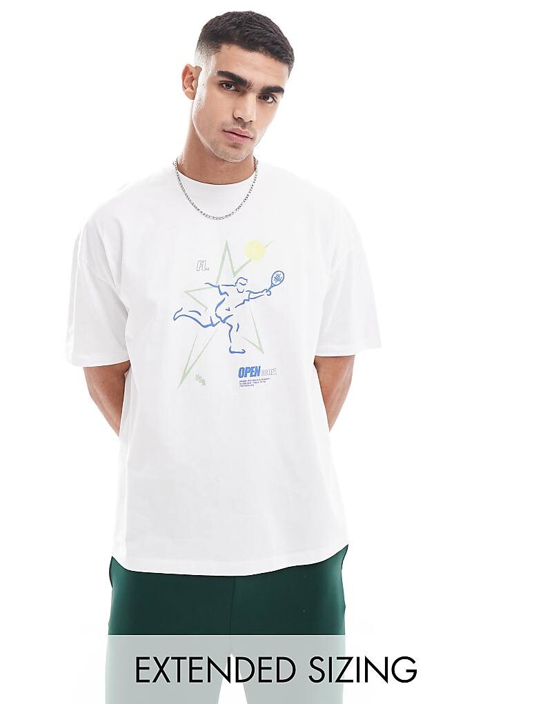 

ASOS DESIGN – белая футболка оверсайз с принтом на вырезе