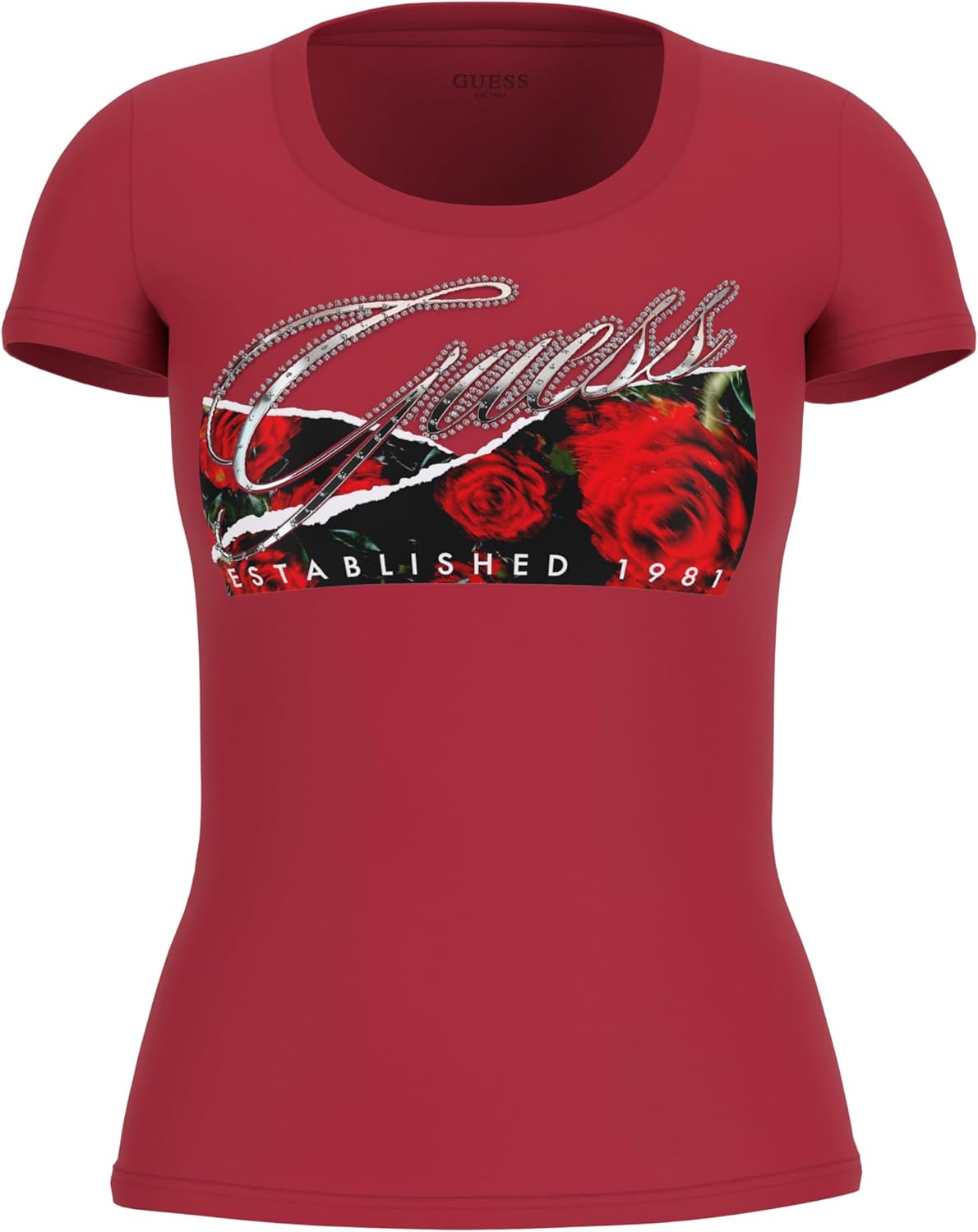 

Футболка GUESS женская с коротким рукавом и стразами, Pure White