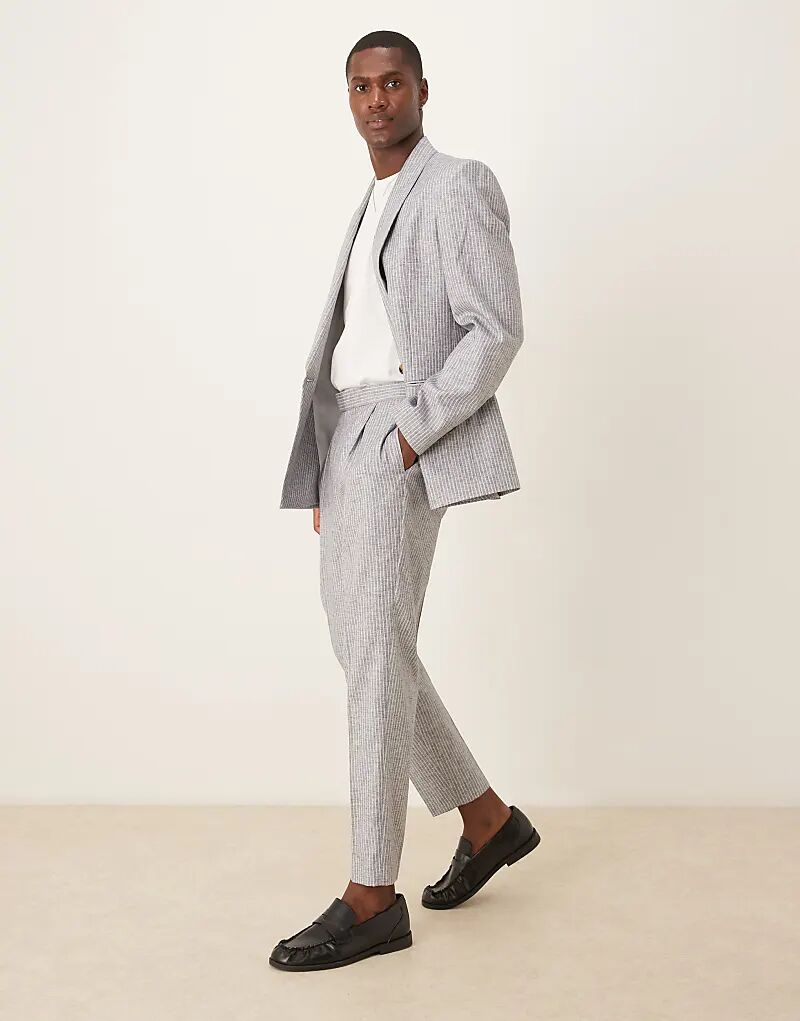 

Зауженные брюки из льняной смеси ASOS DESIGN в синюю полоску