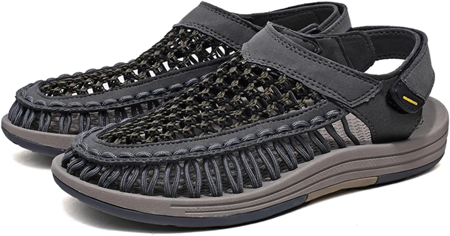 Men's Woven Slip-On Сандалии Breathable Flat Сандалии Lightweight Mesh Сандалии for Men Outdoor Black Casual Water Shoes Dacnakby, серый — фото 4