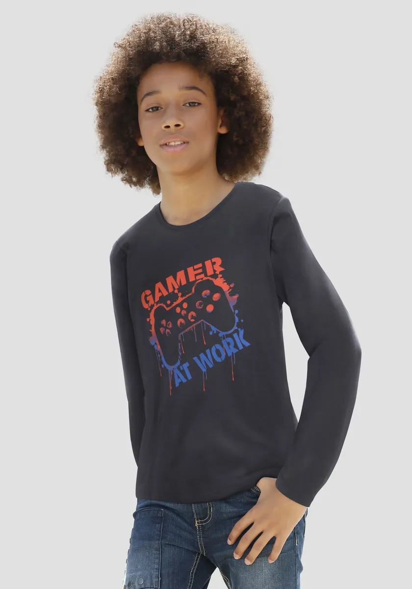 

KIDSWORLD рубашка с длинными рукавами "GAMER AT WORK", антрацит