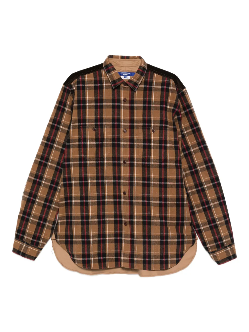 

Рубашка в клетку с отделкой из разных панелей Junya Watanabe Man, коричневый