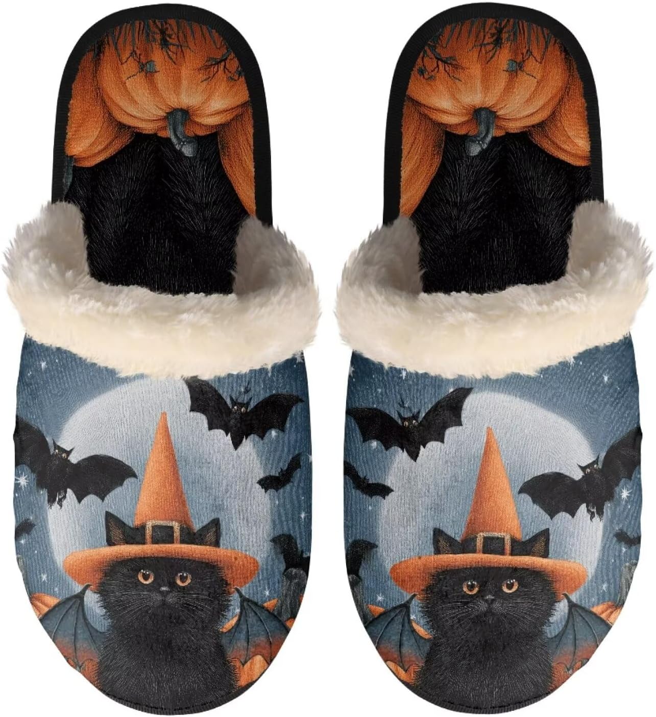 

Домашние тапочки COEQINE, мягкие и удобные, для дома, теплые, отличный подарок для всей семьи (тонкая подошва), размеры XS-XL, Pumpkin Witch Cat Hallo Ween