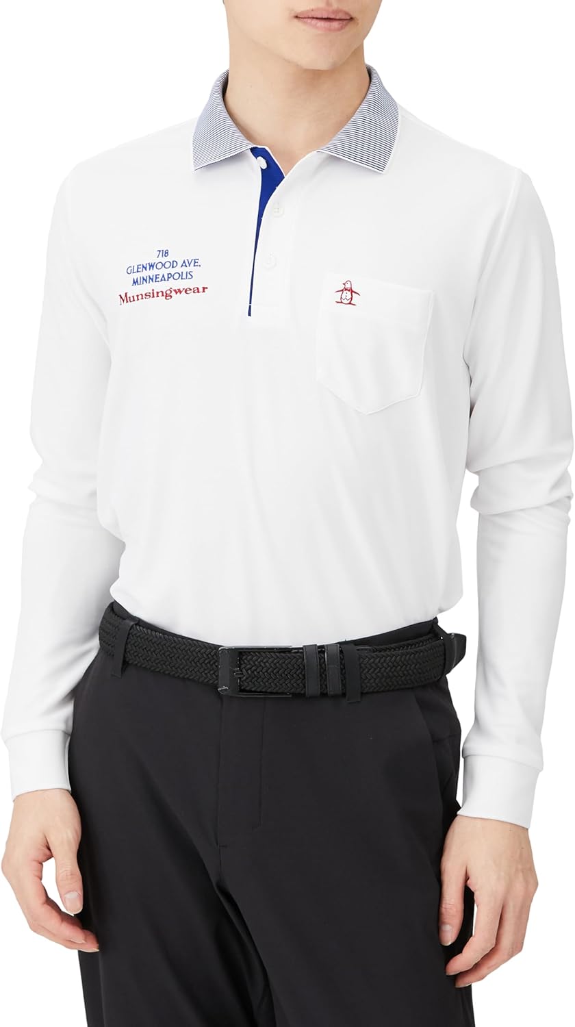 

Мужская поло-рубашка с длинным рукавом Munsing Wear MGMXJB04, дышащая, впитывающая пот, быстросохнущая, с карманами, защищающими от УФ-излучения, для игры в гольф Munsingwear, белый