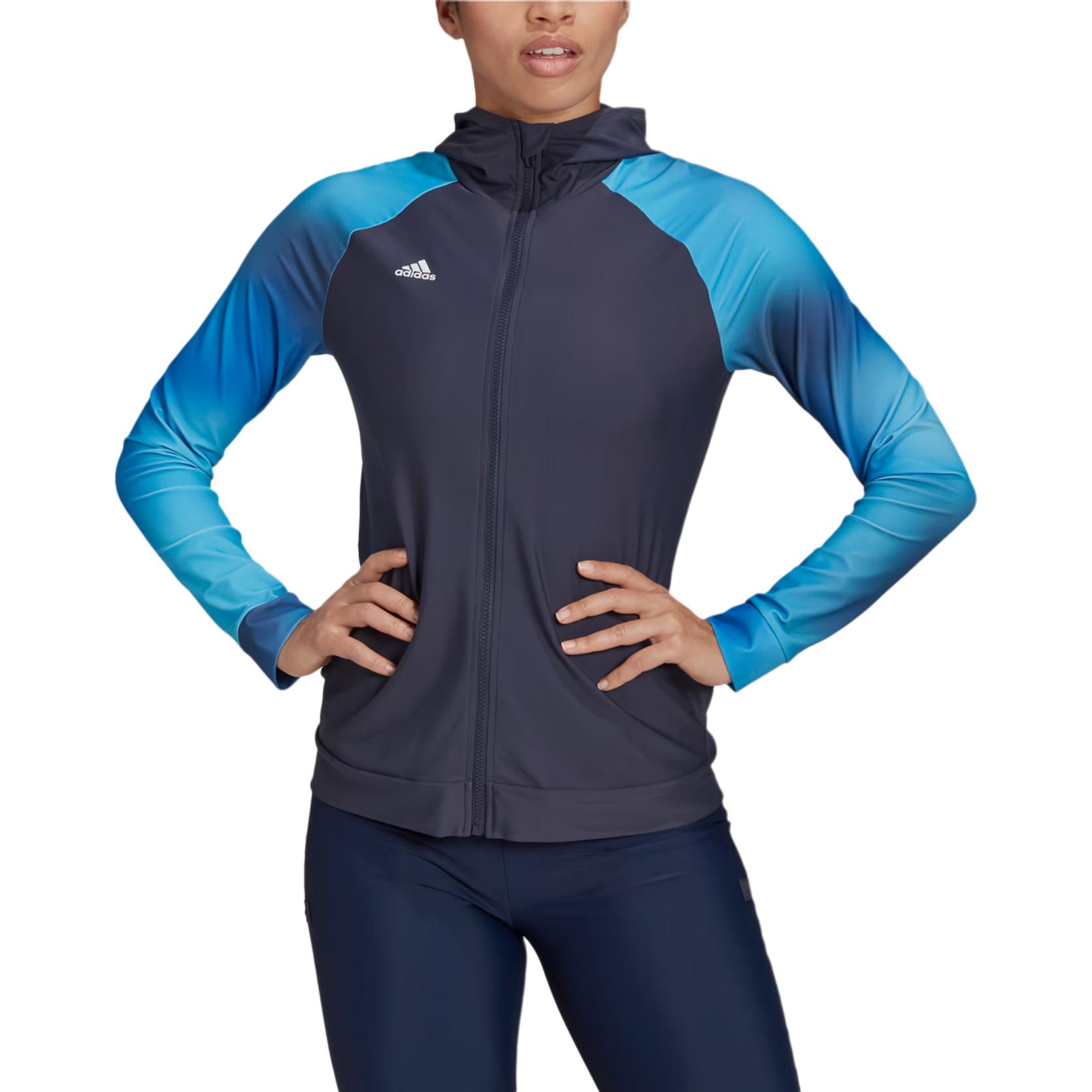 Adidas Женская куртка-рашгард с длинным рукавом сине-белая, Blue White — фото 4