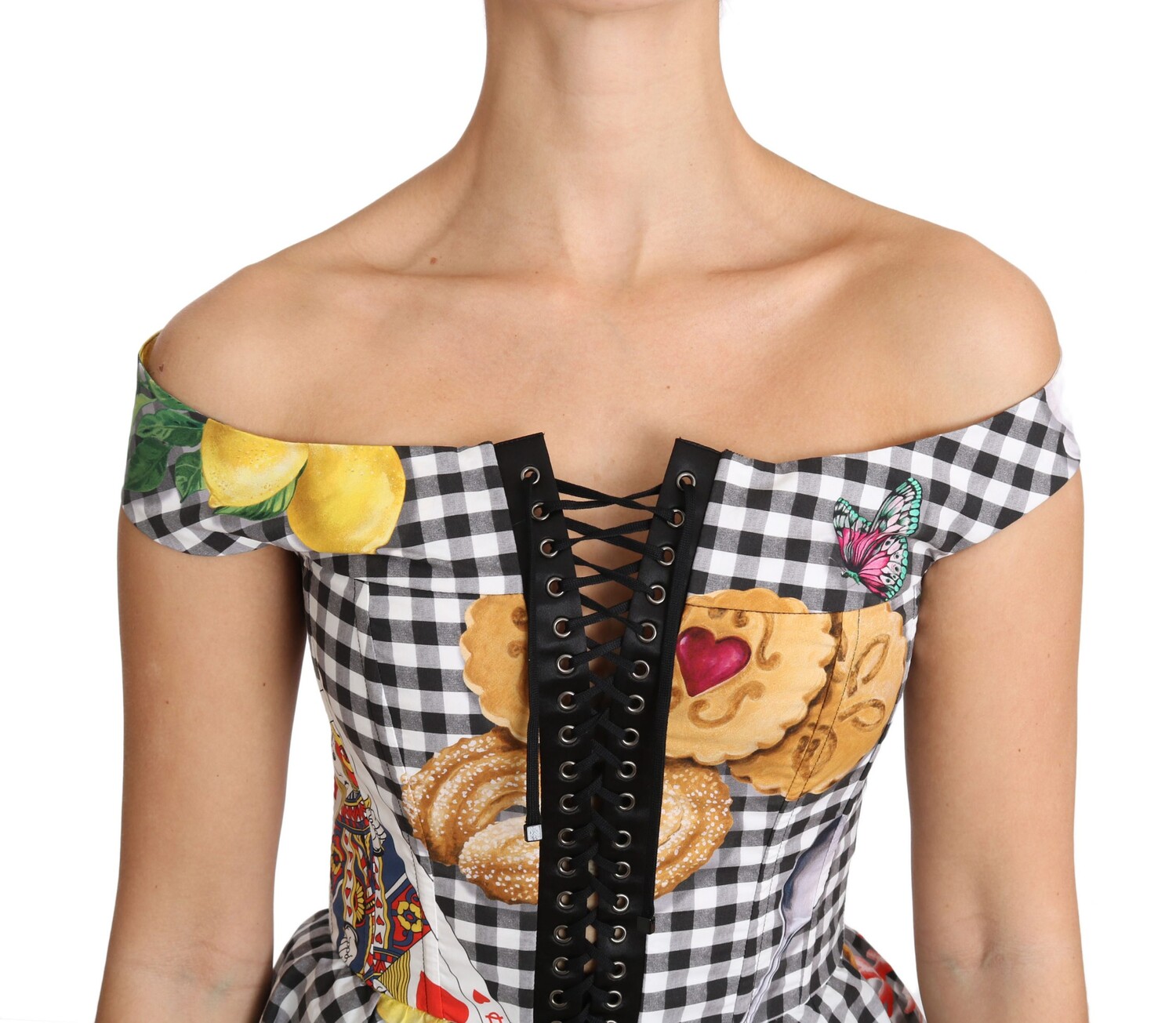 Шикарная клетчатая блузка с корсетным верхом Dolce & Gabbana, черный/белый — фото 3