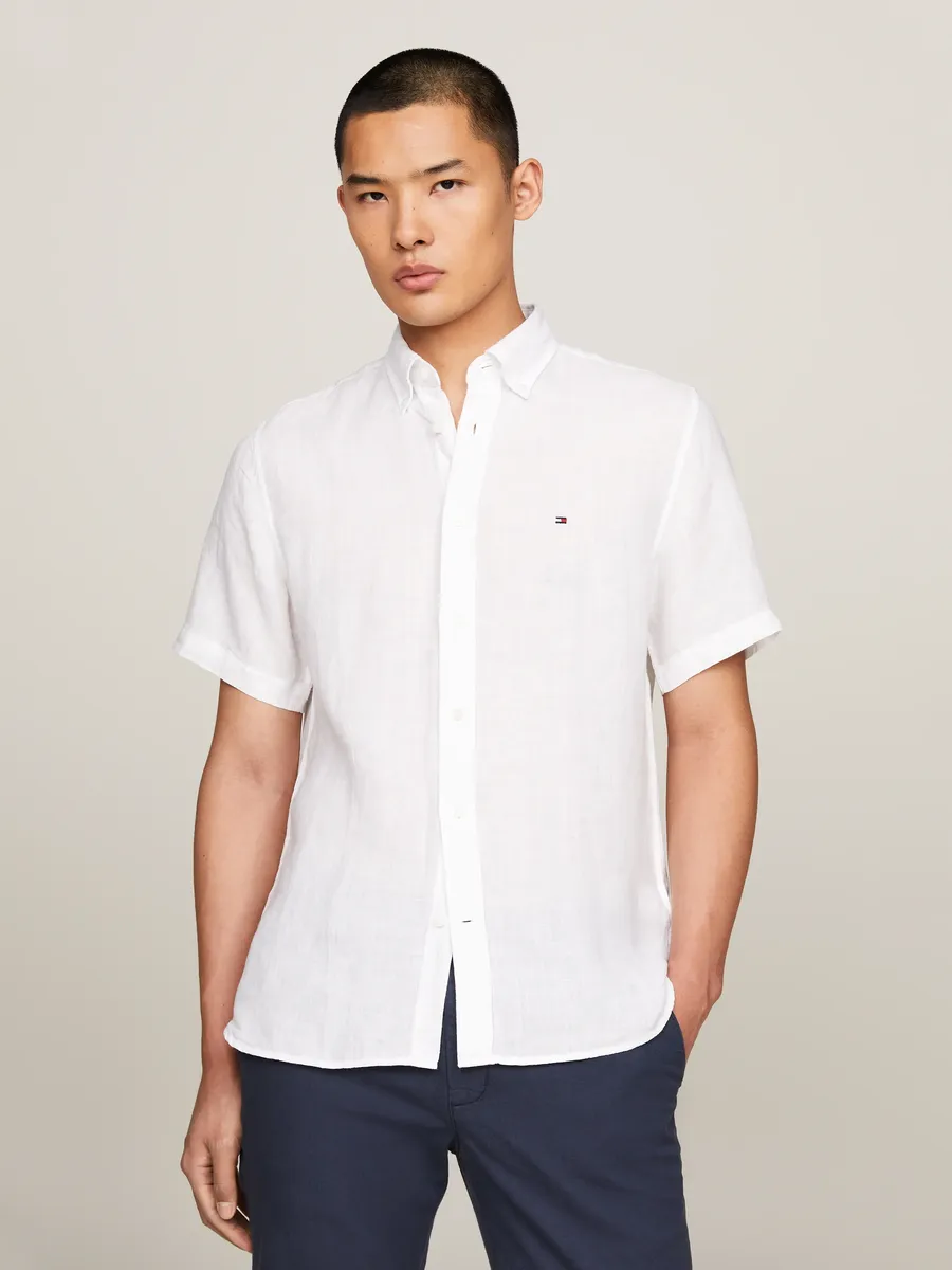 

Рубашка Tommy Hilfiger с короткими рукавами "PIGMENT DYED LINEN RF SHIRT", с тонкой структурой, белый