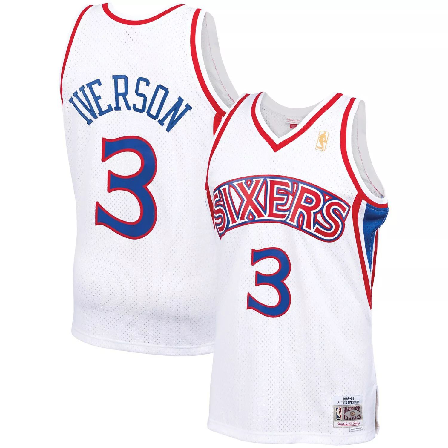 

Мужская белая майка Mitchell & Ness Allen Iverson Philadelphia 76ers Big & Tall Hardwood Classics 1996-97 Swingman, Белый, Мужская белая майка Mitchell & Ness Allen Iverson Philadelphia 76ers Big & Tall Hardwood Classics 1996-97 Swingman