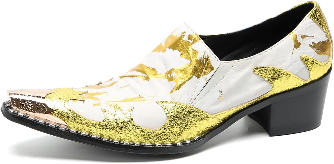 

Мужские лоферы Santimon слипоны для свадьбы, металлический заостренный носок, пэнни-лоферы из натуральной кожи, модная повседневная обувь, туфли на каблуке для певцов, диско, вестерн, выпускного и вечеринки, желтый