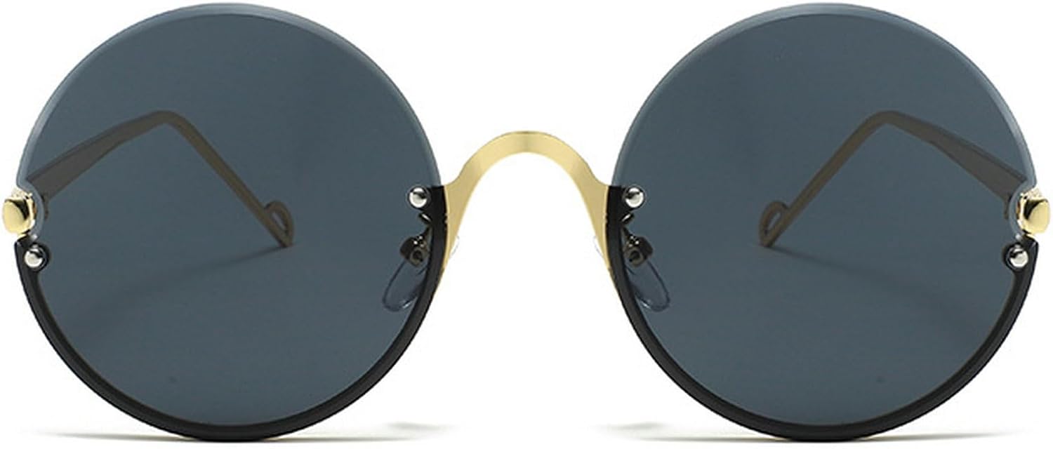 

Винтажные круглые солнцезащитные очки для женщин, большие безободковые очки с металлической оправой, градиентные солнцезащитные очки для женщин с защитой от УФ-излучения UV400 mincl, Black