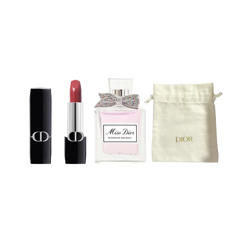 DIOR Пробник помады и парфюма Velvet Satin 1.5г+5мл подарочный набор, Satin 720 1.5g+Floral 5ml+Dior Gold Label Pocket