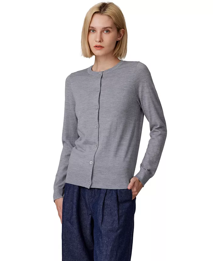 

Женский лёгкий кардиган из 100% мериносовой шерсти | Ультрамягкие тонкие свитера, можно стирать в стиральной машине JENNIE LIU, серый