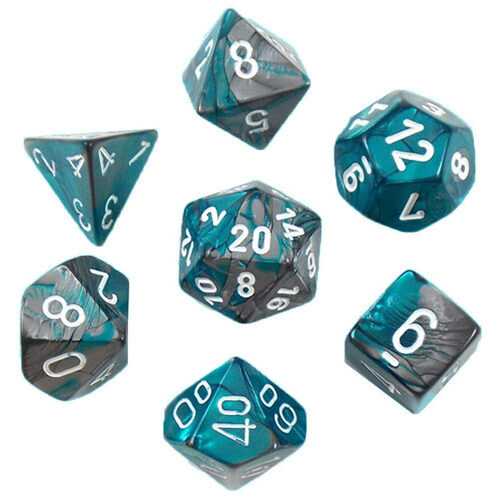 

Игровые кубики Gemini Poly 7 Set: Steel-Teal/White Chessex